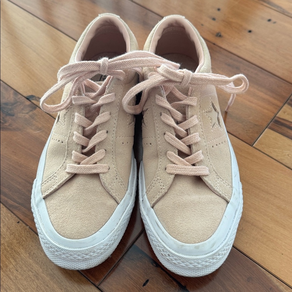 Converse Beige/pink Suede Sneakers with White Soles